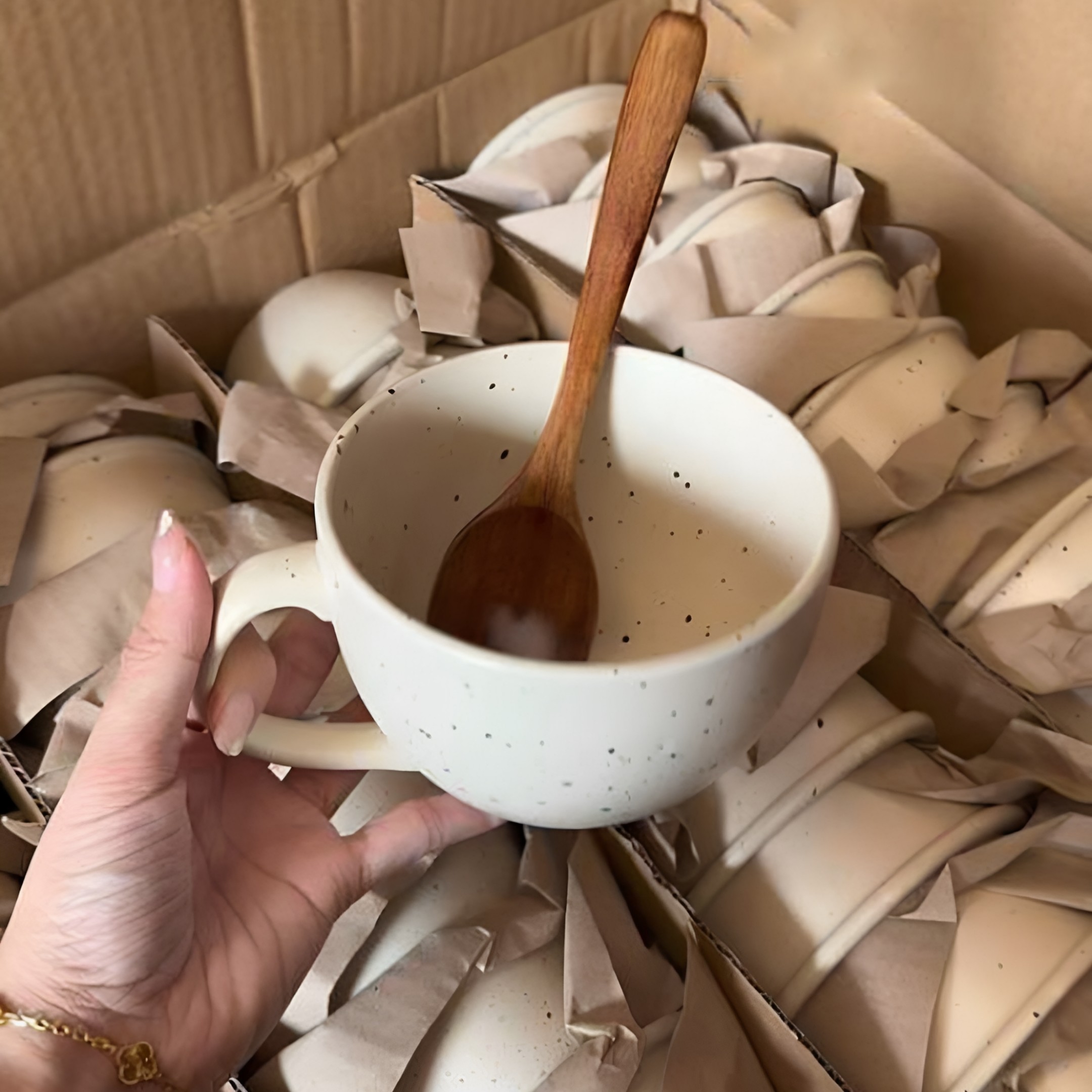 热带加新款杯勺家用燕麦杯早餐大容量陶瓷杯酸奶杯咖啡杯马克杯可