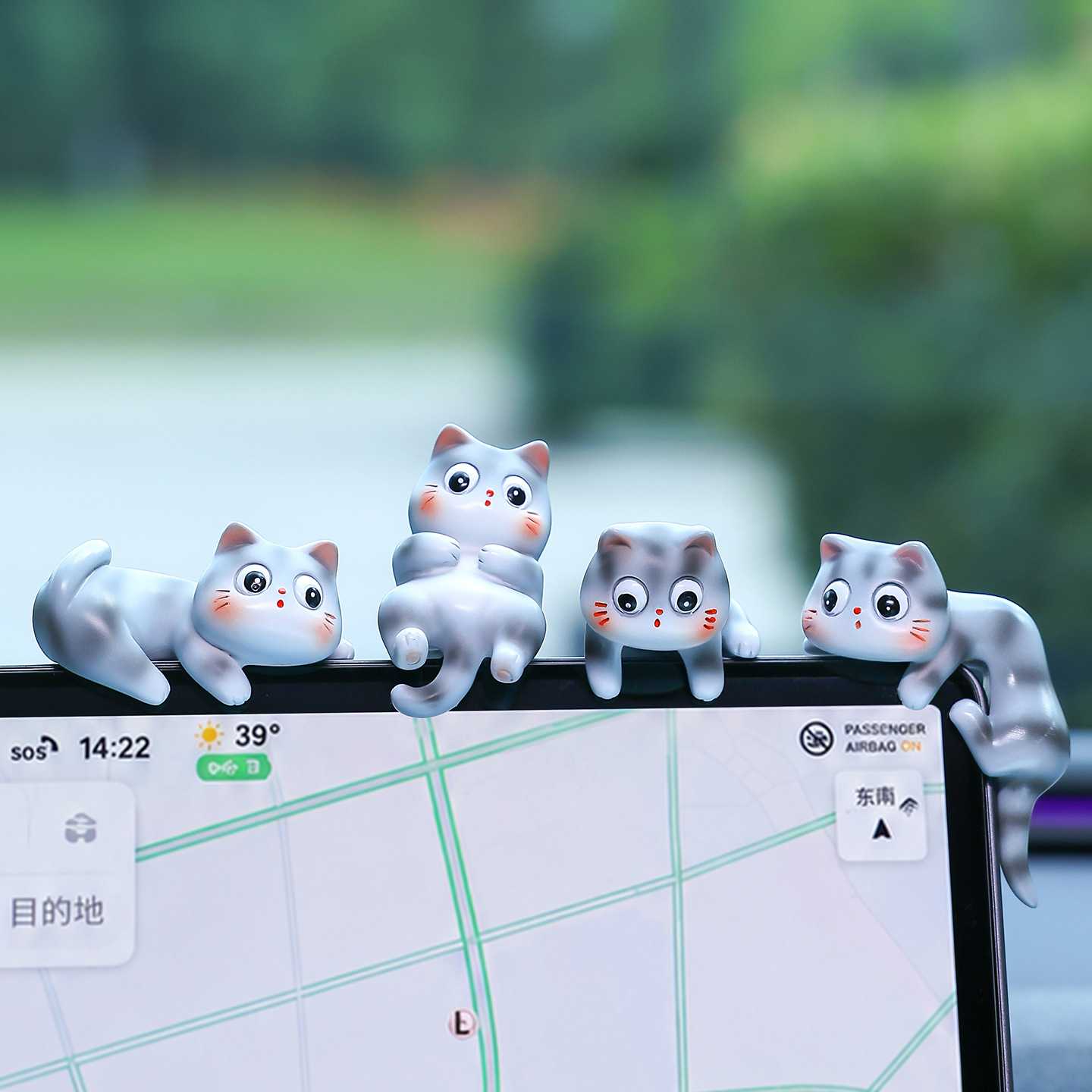 可爱灰猫趴屏摆件汽车中控电脑边