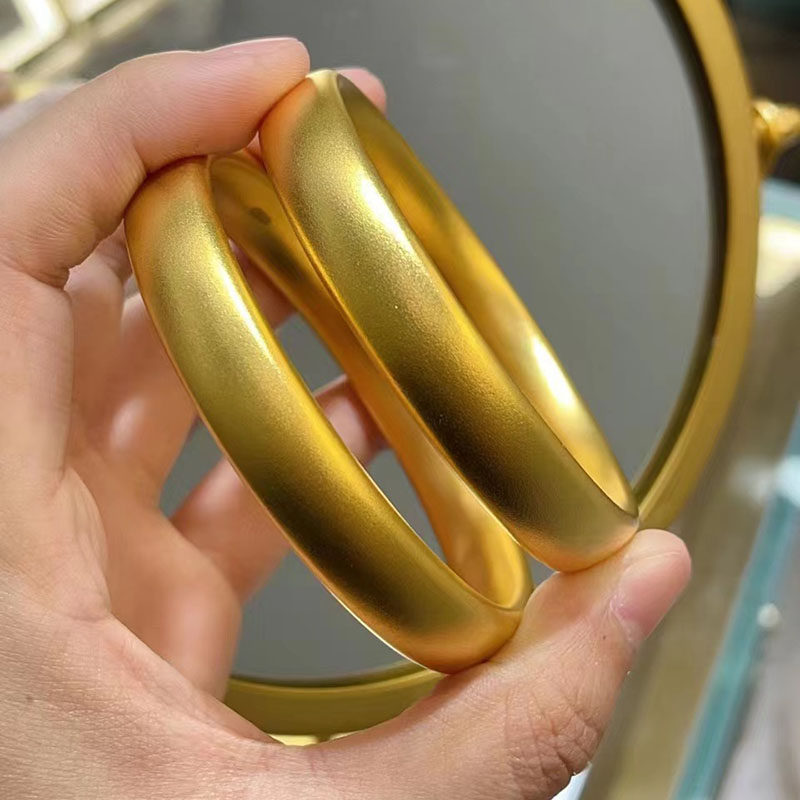 传承古法黄金轮胎手镯足金9999宽版实心素圈纯金镯子女送礼定制首