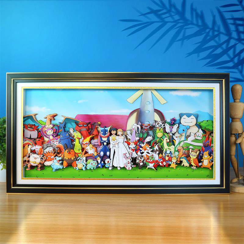 宝可梦小智婚礼立体画莎莉娜小智梦中婚礼装饰画纸雕手工创意礼物