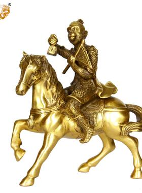 真古意 铜马上猴摆件封侯摆件铜猴骑马铜十二生肖马办公室装饰品