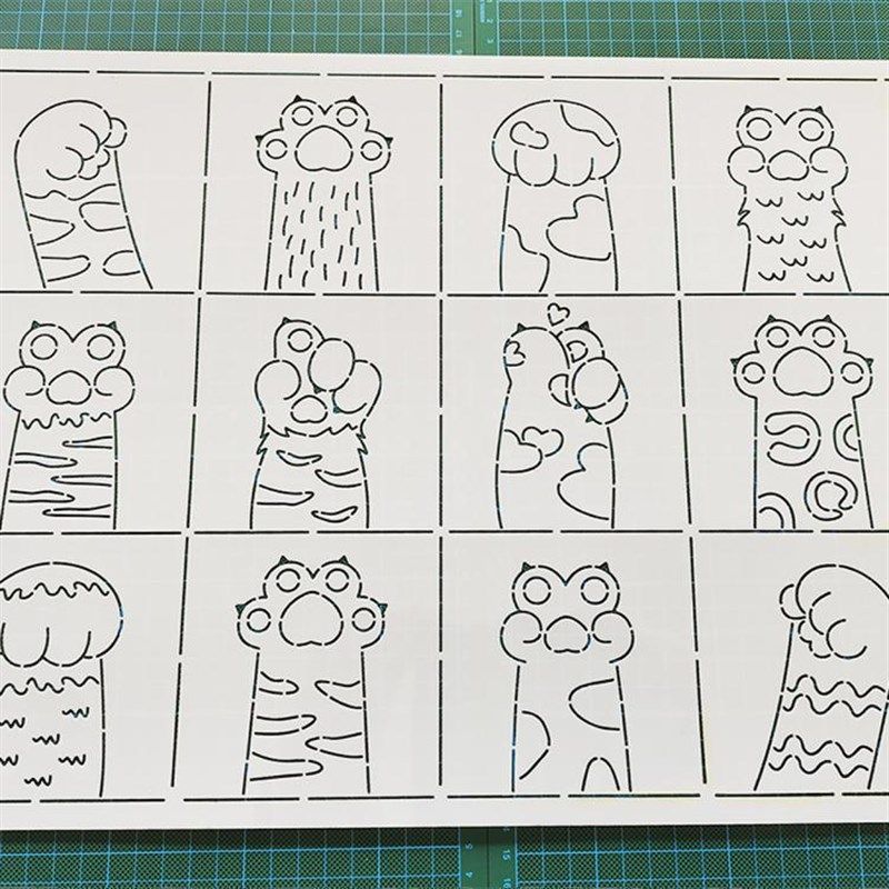 096 猫爪纹款 刺绣刺子绣画图模板Gdiy 拓图描图工具茶垫茶席