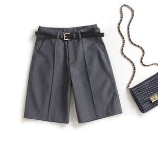 短裤 中裤 女夏季 百搭直筒休闲质感西裤 显瘦宽松五分裤 灰色高腰西装