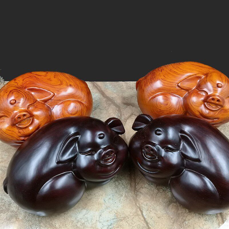 仙游木雕富贵福猪摆件黑檀木12生肖发财猪把玩件木质工艺红木礼品