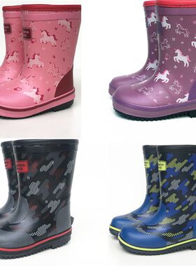 日系儿童雨鞋学生水靴天然橡胶防水鞋幼童中筒宝宝雨靴蓝色春秋款