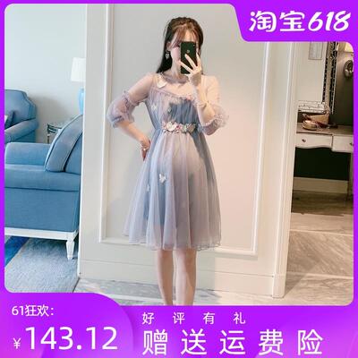 孕妇夏装春秋连衣裙中长款修身春秋仙女裙子小个子孕妇网纱时尚款