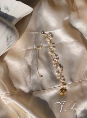 《有一点优雅》金色爱心吊坠珍珠项链女网红锁骨链上新仙气复古