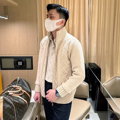 冬装加厚棒针麻花羊毛衫男款保暖外套轻熟休闲拉链开衫高领毛衣男