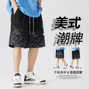 男士 新款 运动休闲裤 男款 美式 夏季 大码 加肥加大短裤 宽松直筒五分裤