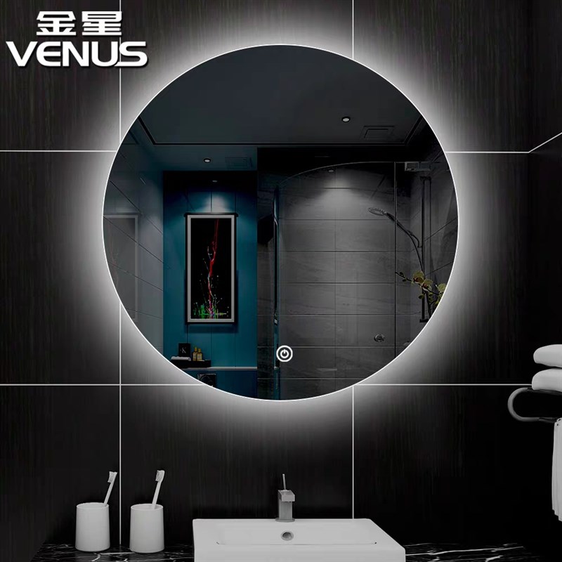 圆形led浴室镜 智能卫浴镜无框圆镜壁挂发光酒店镜子音乐除雾镜子