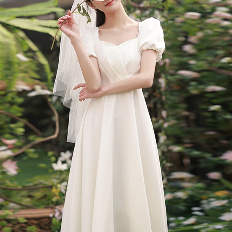 领证小白裙结婚裙子登记情侣装轻婚纱订婚礼服平时可穿法式连衣裙