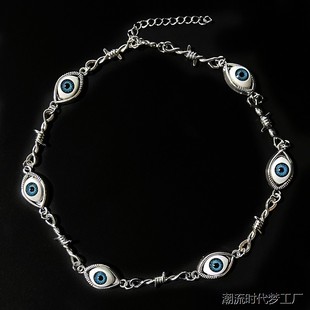万圣节蓝色人眼球项链异形眼恶魔之眼锁骨链男女同款小金属中性款
