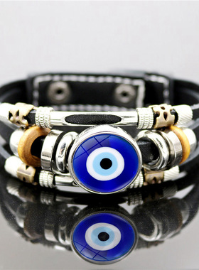 土耳其蓝眼睛叠带皮革手