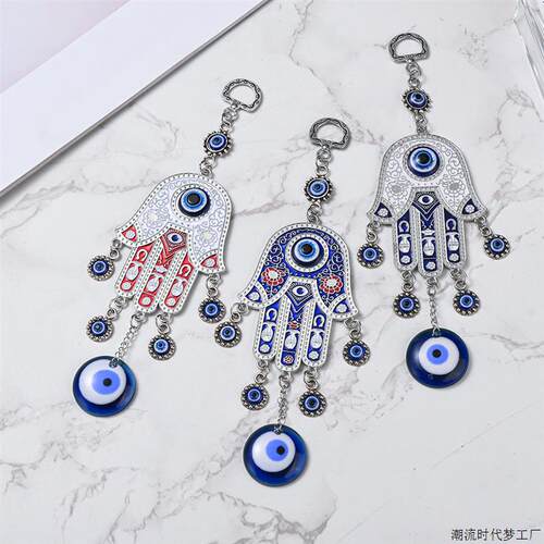 Hamsa法蒂玛之手蓝眼睛合金挂件 evil eye土耳其恶魔之眼挂饰壁挂