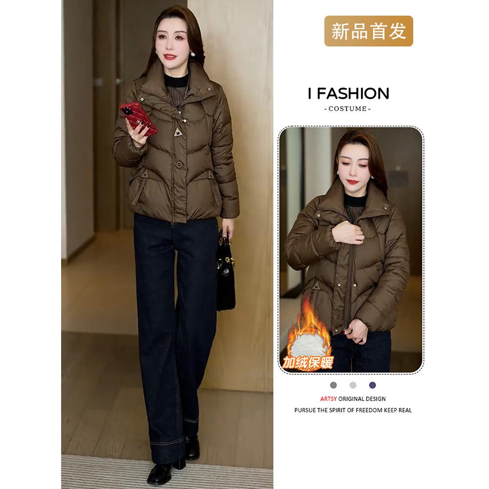 2025冬季新款时尚短款羽绒棉服女装高级感加绒加厚棉袄外套