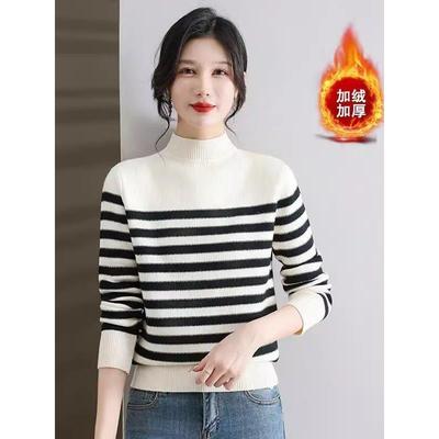 秋冬半高领一体绒毛衣女2025新款时尚内搭加绒加厚针织打底衫上衣