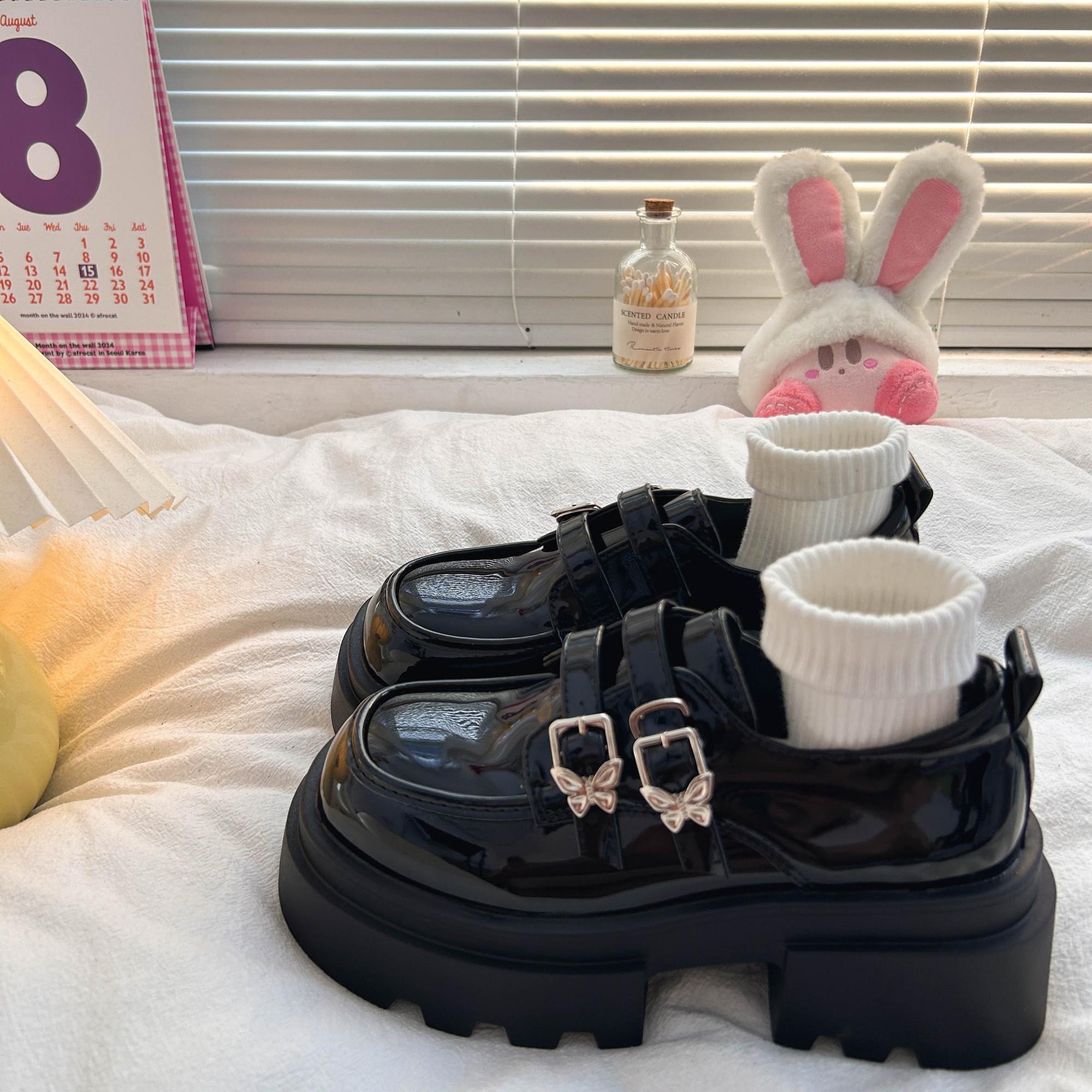 黑色厚底小皮鞋女2025新款秋季英伦风粗跟增高日系jk玛丽珍乐福鞋