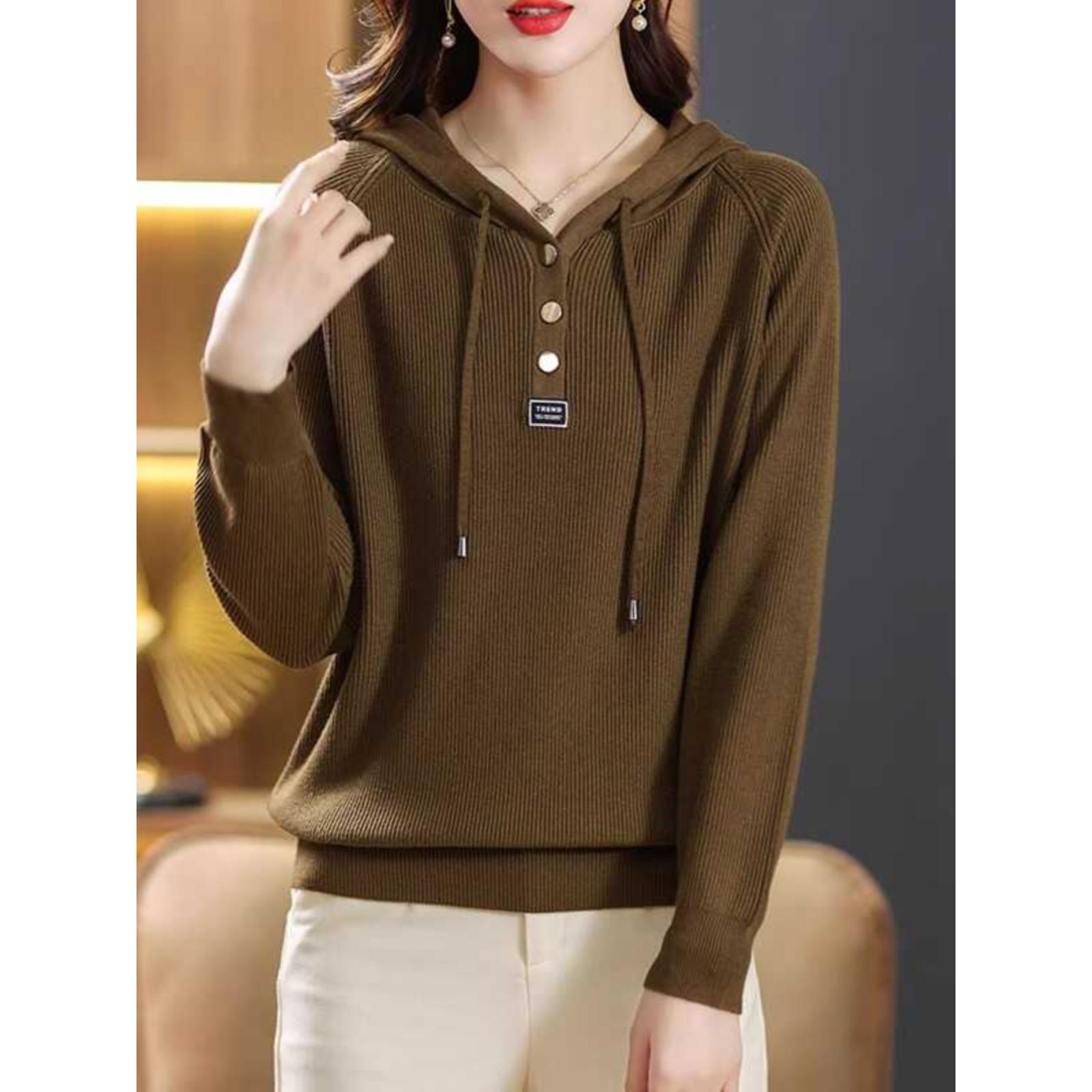 春装连帽针织卫衣女春秋小个子2025新款爆款时尚洋气妈妈带帽上衣