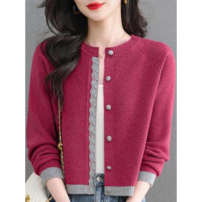 短款毛衣外套女春秋宽松圆领羊毛小外搭配裙子上衣洋气厚针织开衫