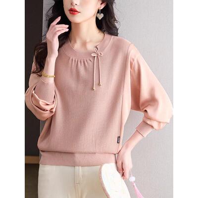 春季针织T恤女薄款2025新款宽松长袖洋气时尚外穿上衣毛衣打底衫