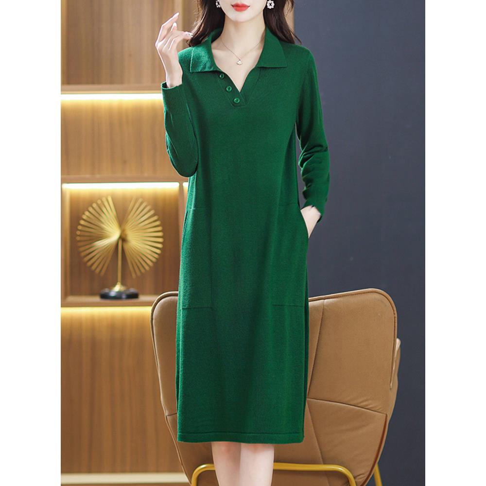 2025秋冬新款羊毛针织连衣裙长款韩版宽松毛衣裙过膝大码打底裙厚