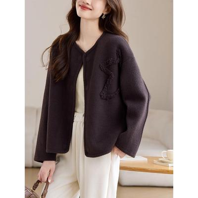 毛呢外套女款春秋季2025年新款今年流行爆款宽松短款羊毛针织开衫