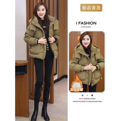 韩版潮流气质棉服女士加绒加厚2025冬季新款时尚百搭休闲宽松外套