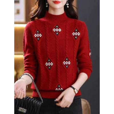 秋冬季短款套头洋气时尚毛衣女加厚内搭宽松半高领针织打底衫上衣