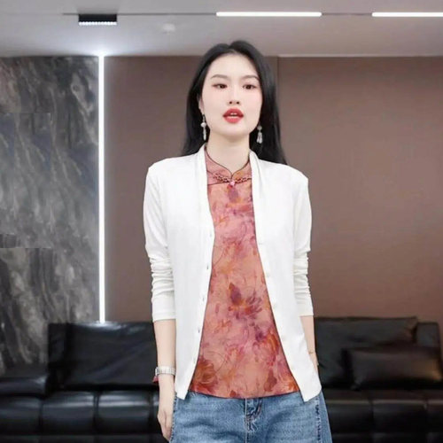 【灵恬】徐淼淼夏'琼枝玉树'新中式提花缎非遗红云纱上衣ZY2423