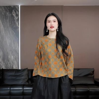 【蒲风】徐淼淼春款“落花微雨”新中式非遗花萝红云纱上衣XC2235