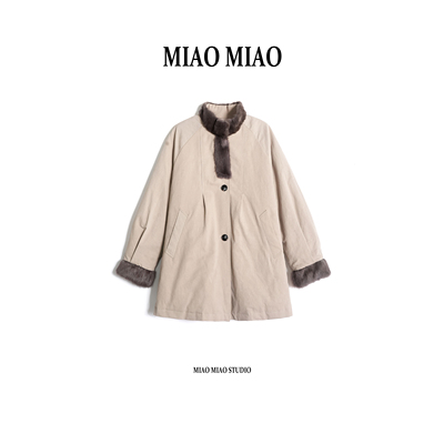 【霜羽】徐淼淼冬季保暖纯棉90白鹅绒貂毛时尚气质鹅绒服XT1755