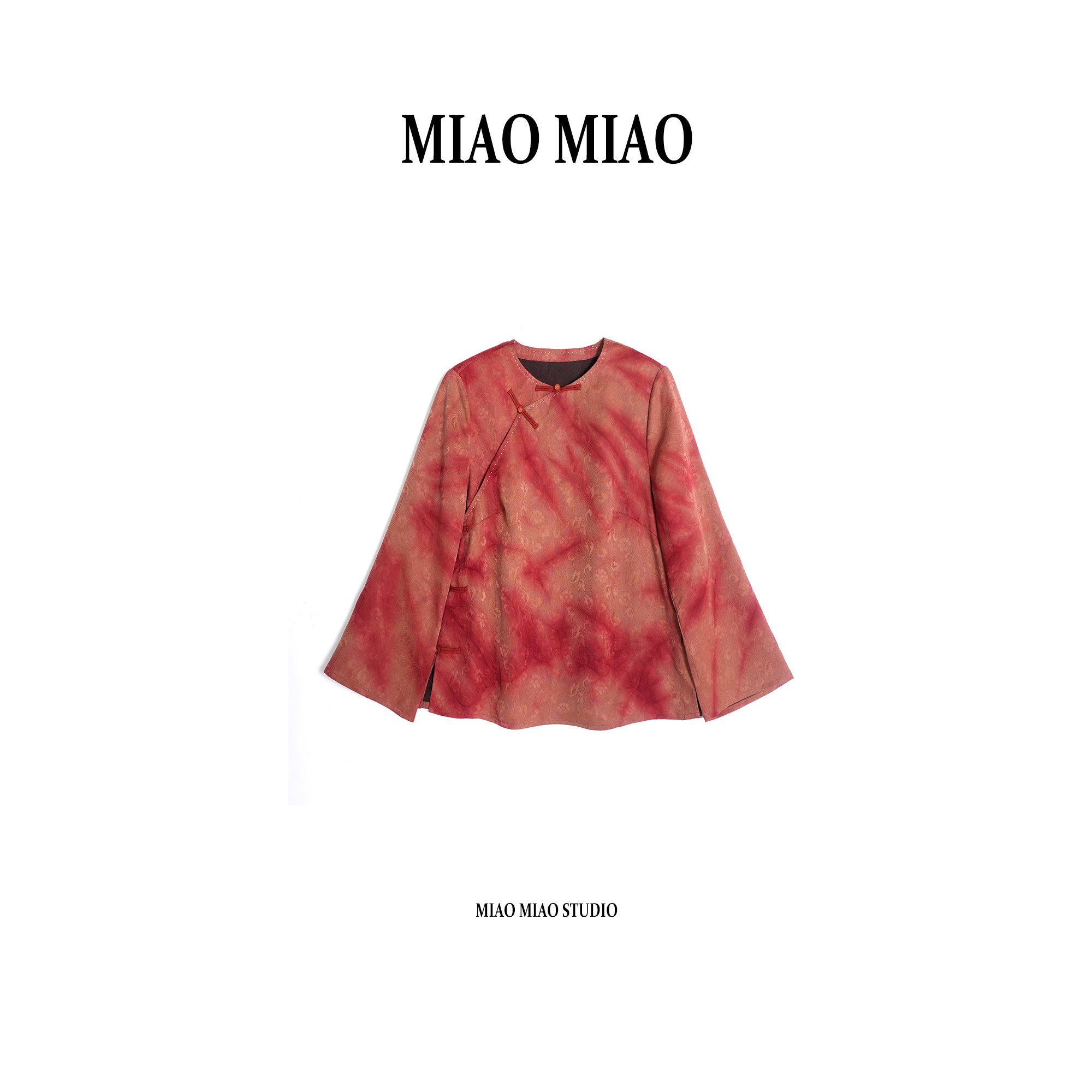 【昭愿】徐淼淼国风新中式扎染红云纱时尚桑蚕丝长袖上衣CV1854