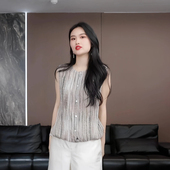 时尚 娇态盈盈 徐淼淼春 弹力泡泡皱轻奢百搭上衣NE2218 伽萝