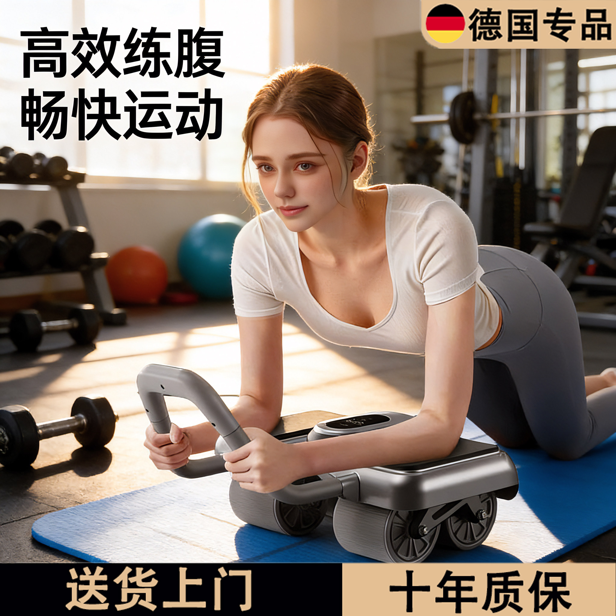 德国健腹轮自动回弹四轮2026新款卷腹轮女士瘦减肚子练马甲线减脂