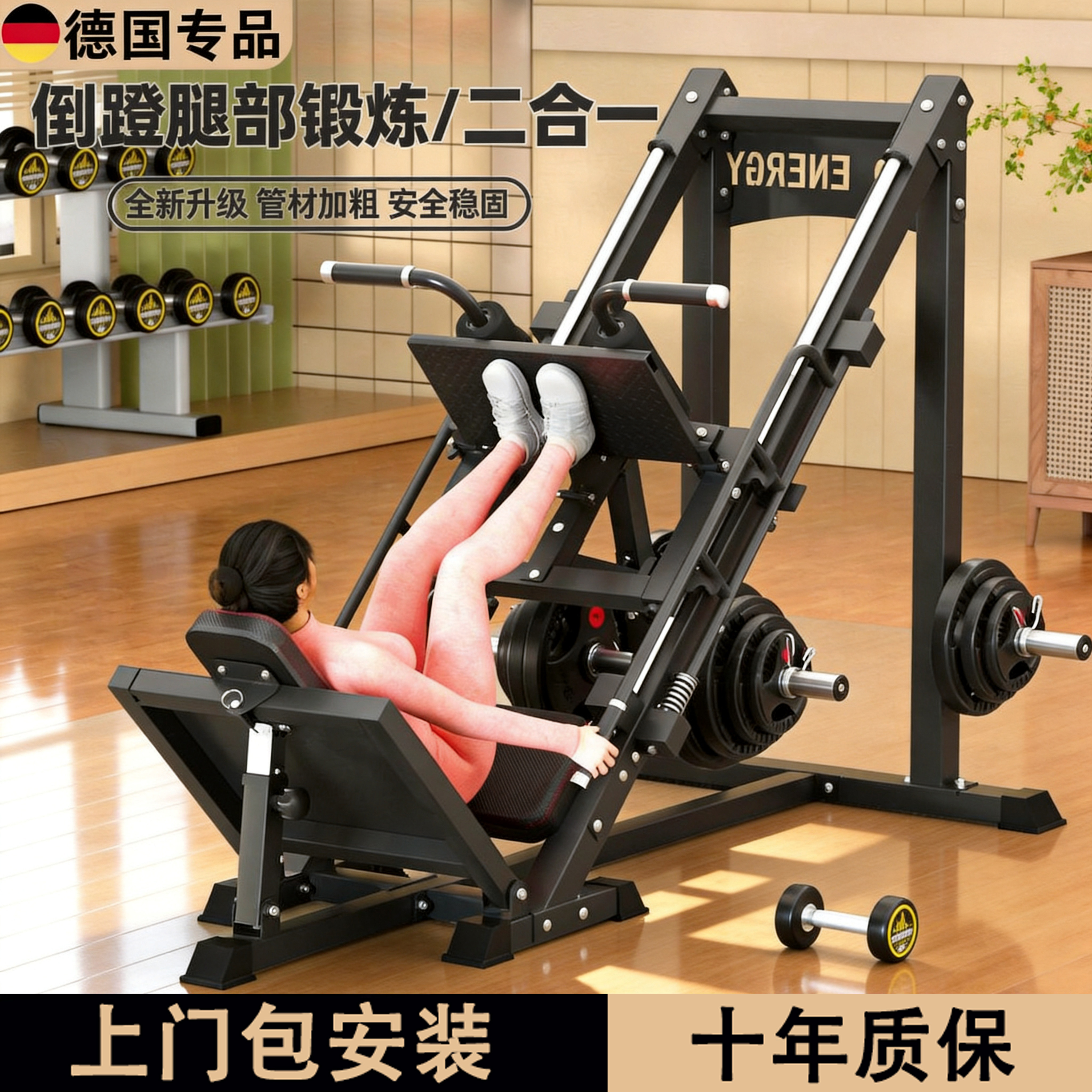 德国健身房倒蹬机家用哈克蹲专用45度斜蹬深蹲机商用一体健身器材