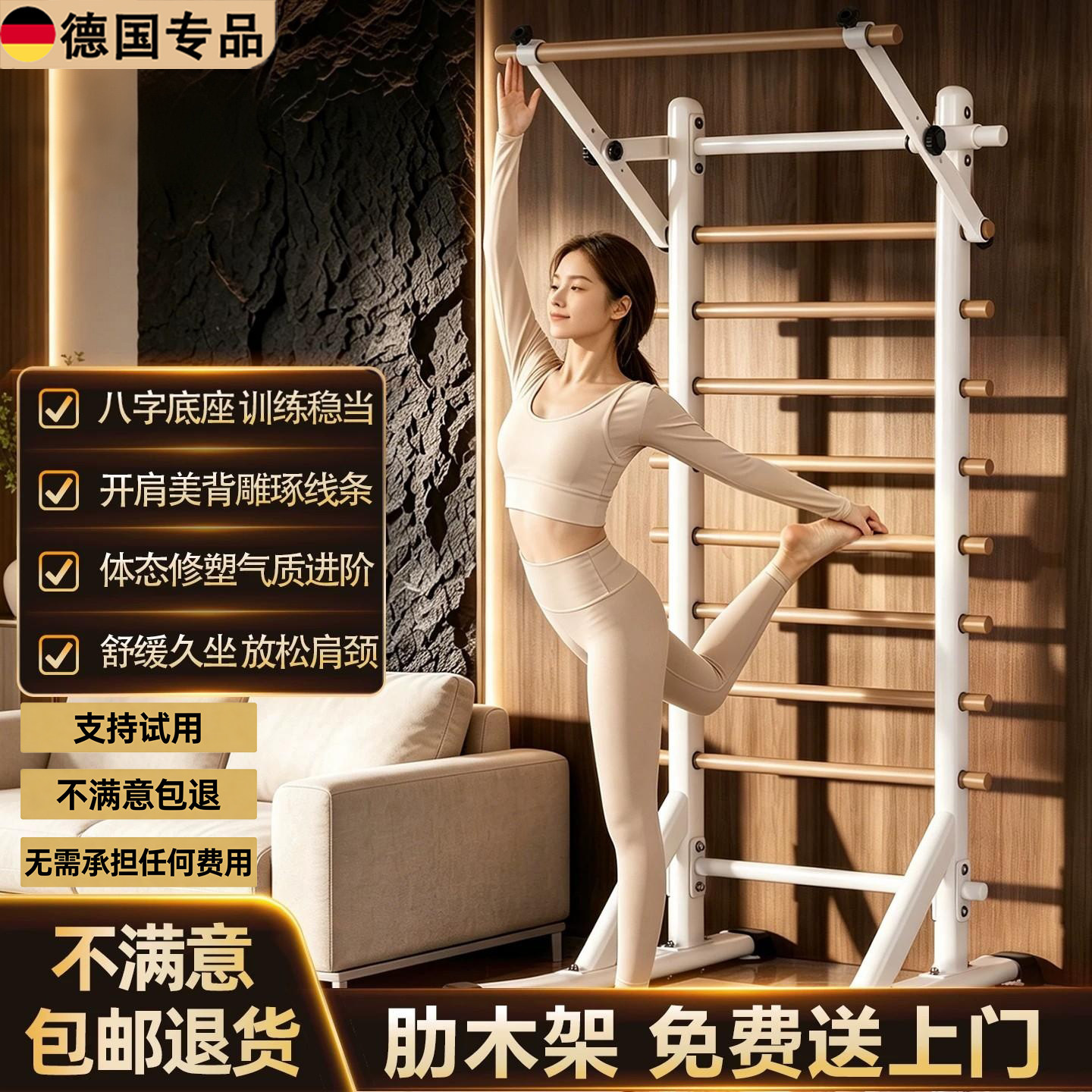 德国健身器材免打孔多功能肋木架