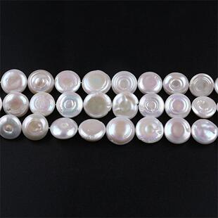 爆款18-19mm螺纹纽扣珠天然养殖淡水珍珠巴洛克纽扣珠串饰品材料