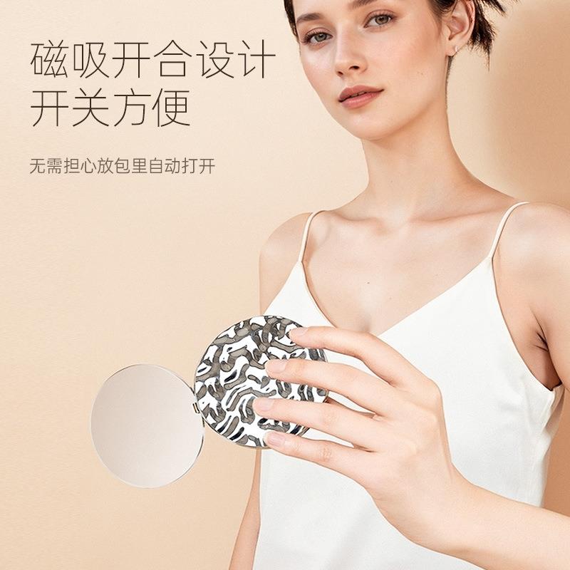 爆款水波纹化妆镜锌合金随身折叠小镜子便携式高清双面手持美容补