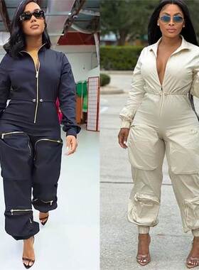 INS欧美休闲工装连体衣裤长裤女 Casual Cargo Jumpsuit Overalls