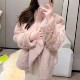 柔雾高级感粉色仿兔毛皮毛一体女2025冬短款 千金感翻领厚毛毛外套