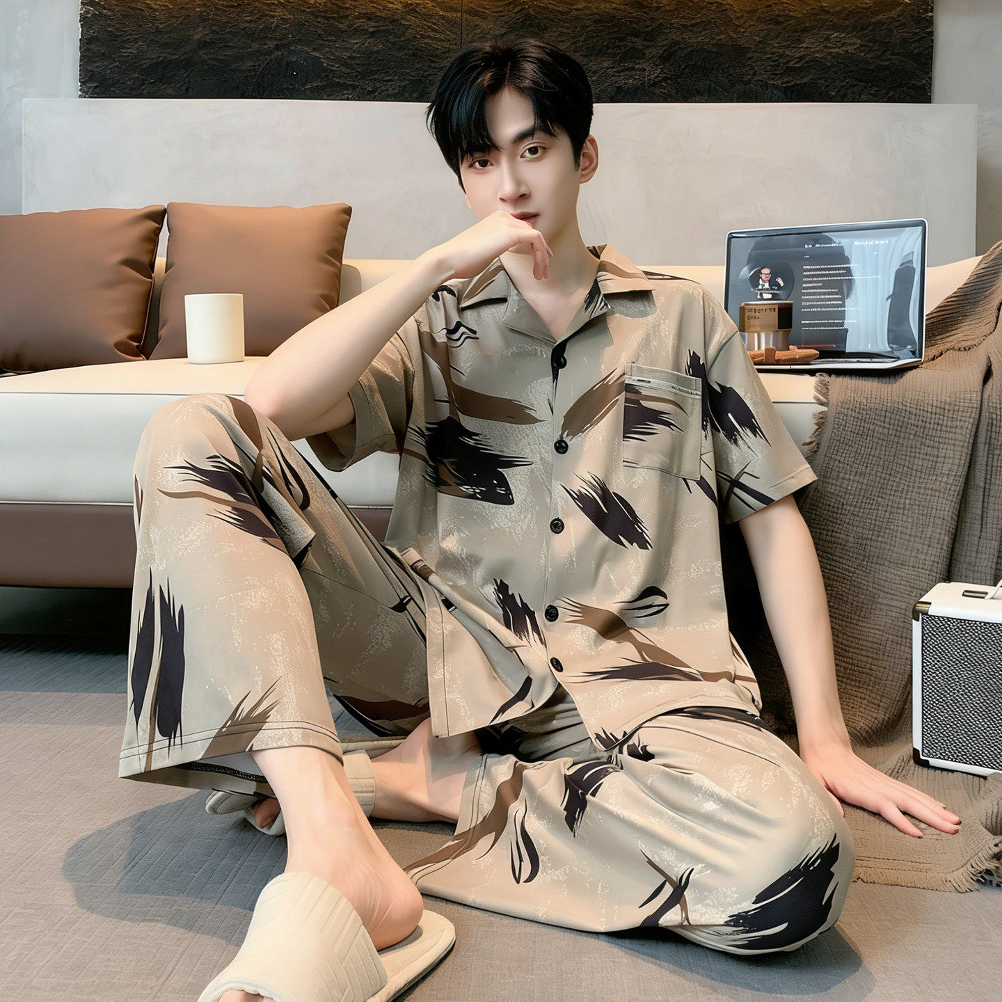 睡衣男款夏季纯棉短袖长裤柔软棉2026新款夏天轻奢男士家居服套装