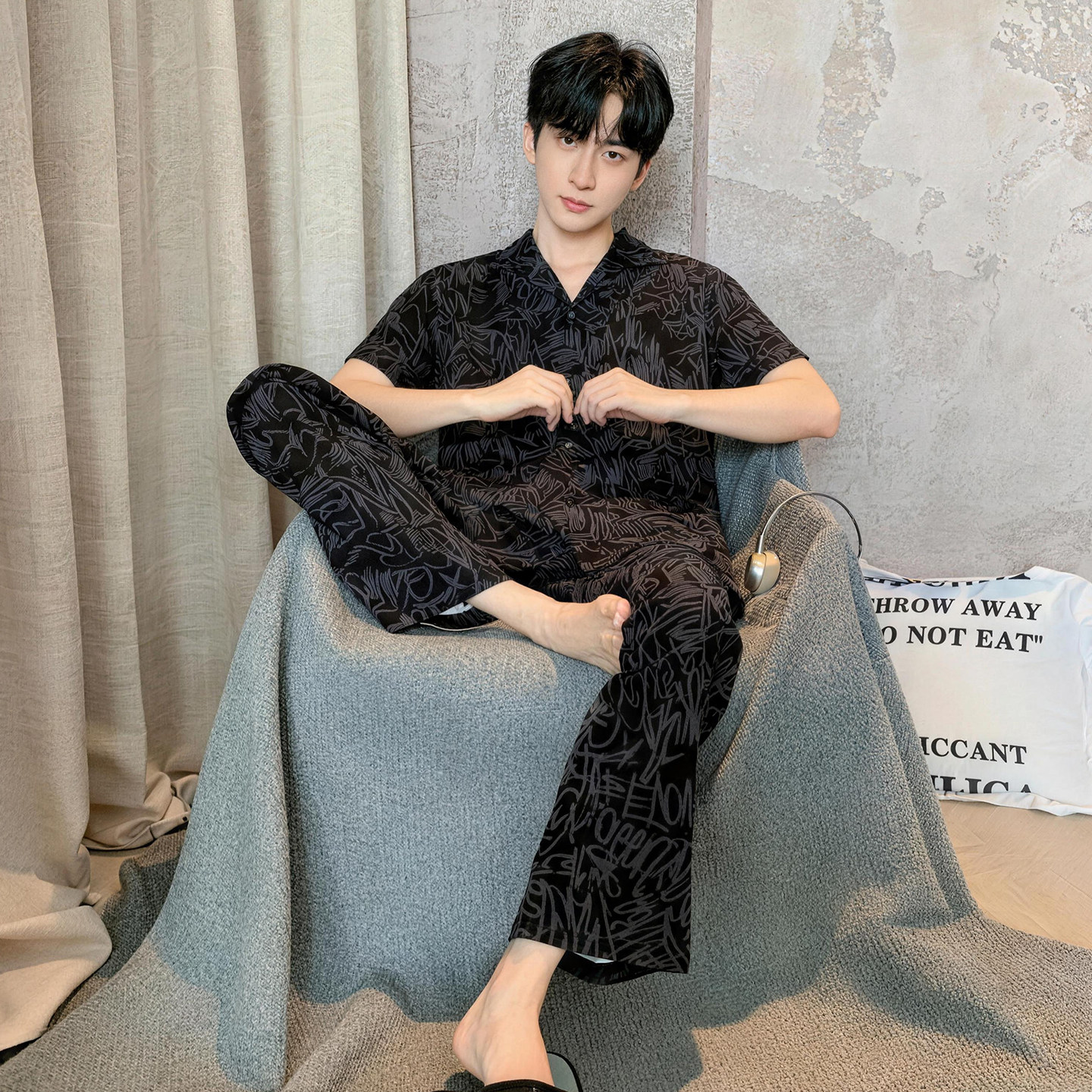 睡衣男款夏季柔软纯棉短袖长裤宽松2026新款夏天可外穿男士家居服