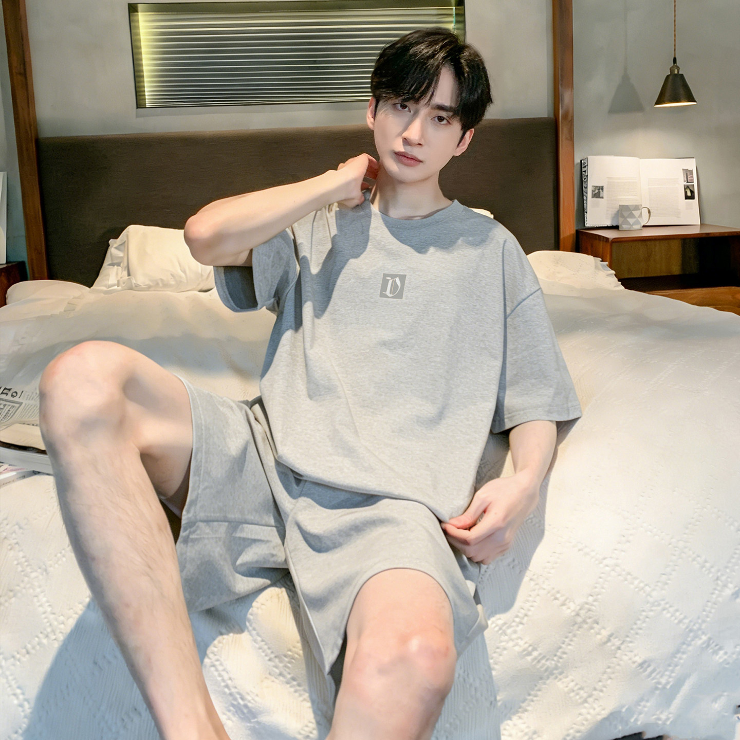 男士睡衣夏季纯棉短袖短裤青年夏天男生家居服可外穿套装2026新款
