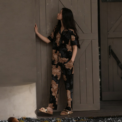 睡衣女款夏季纯棉短袖长裤老钱风2026新款夏天女士家居服时尚套装