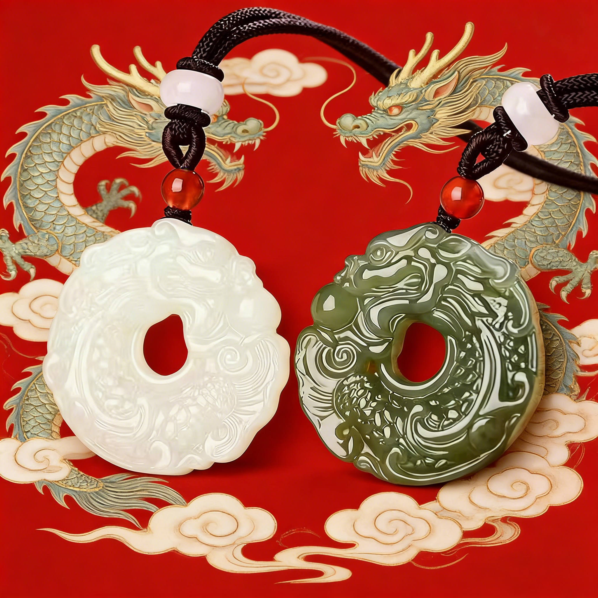天然和田玉双面平安扣吊坠本命年青白玉祥龙挂件玉石玉坠玉佩项链