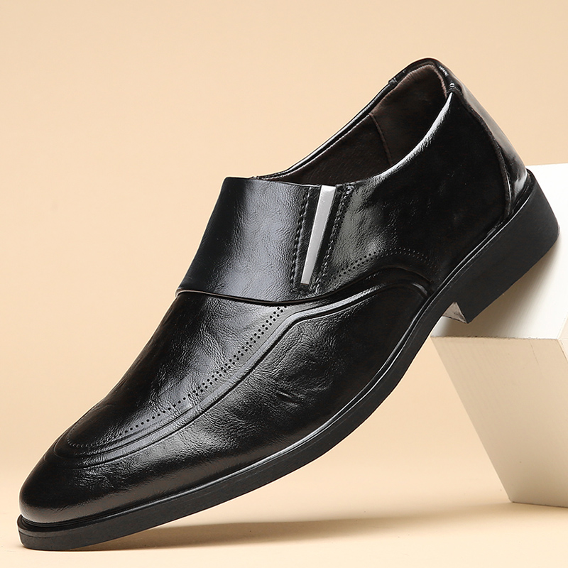 秋冬新品男士套脚男鞋尖头正装简约办公室皮鞋英伦商务休闲鞋婚鞋