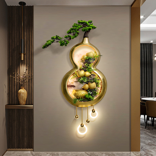 流水生财玄关装饰画壁灯3D立体浮雕壁画2024年新款高端循环水挂画