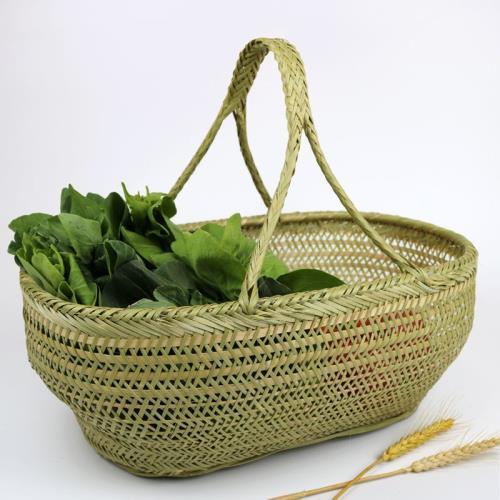 家用手工竹编果蔬买菜绿色天然手提篮子鸡蛋竹编厨房收纳筐购物艺