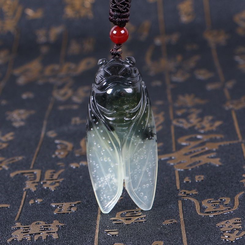 岫岩玉吊坠雕刻岫玉蝉吊坠女水沫一鸣惊人玉知了S蝉水墨玉坠男天