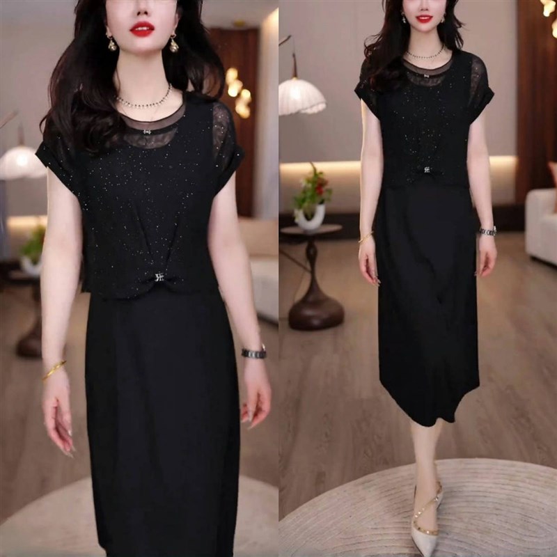 2025夏季新款时尚法式气质显瘦薄款短袖罩衫无袖连衣裙两件套女